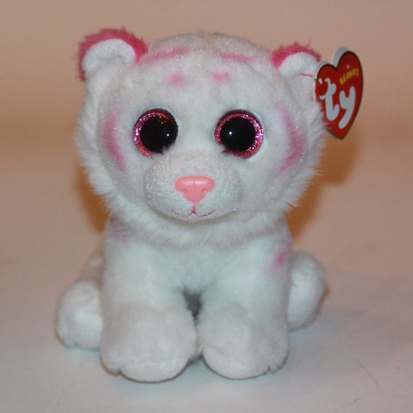 Ty Beanie Boo Babies Tabor the Tiger Pink White Stuffed Animal Plush Toy 6 in - Picture 1 of 3